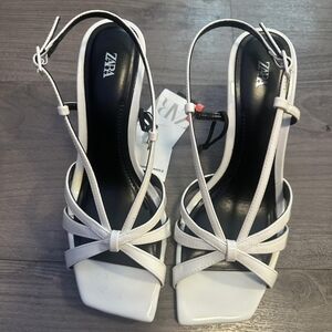 ZARA White Strappy Knot-Front Slingback Heels